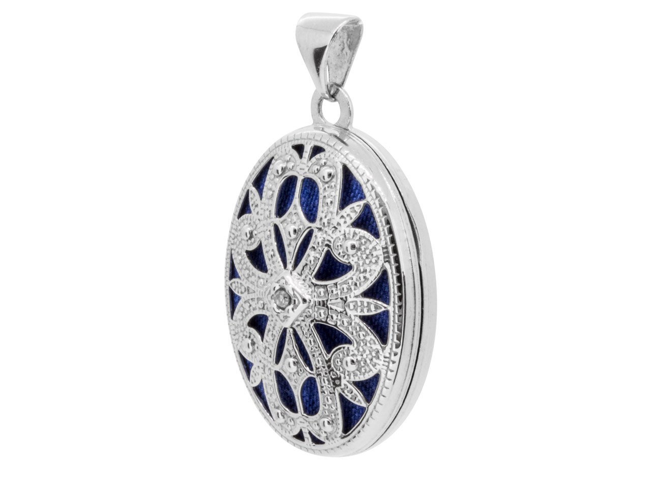 Sterling Silver Locket Filigree Oval Set With Diamond - Image 2