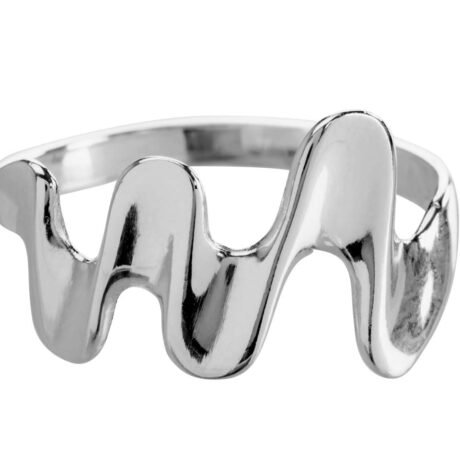 925 Sterling Silver Wave Curve Ring, Size O