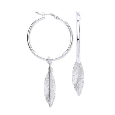 Silver Feather Hoop Earrings