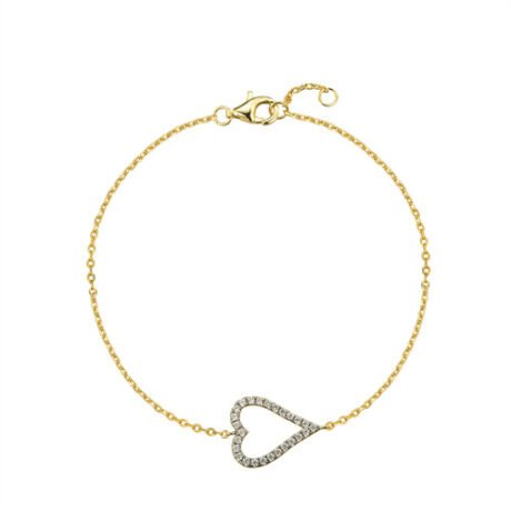 925 Silver 14ct Gold Plated CZ Set Heart Bracelet