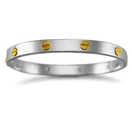 Sterling Silver Rhodium Plated Bangle With 9ct Screws - Ladies