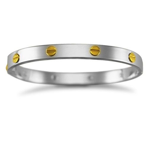 Sterling Silver Rhodium Plated Bangle With 9ct Screws - Ladies