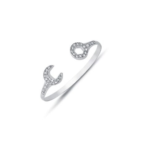 925 Sterling Silver Solid CZ Set Spanner Baby / Childrens Bangle