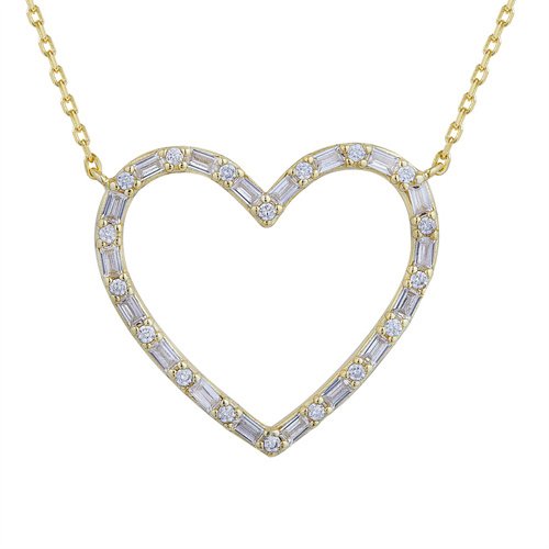 928 Silver 14ct Gold Plated CZ Heart Necklace