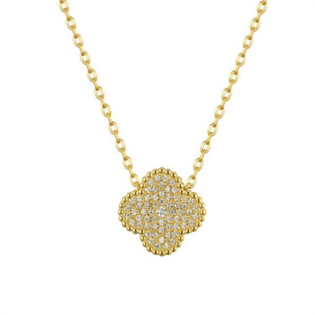 925 Silver 14ct Gold Plated CZ Set Clover Necklace
