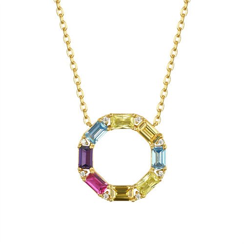 Sterling Silver 14ct Gold PlatedMulti Col CZ Circle of Life Necklace