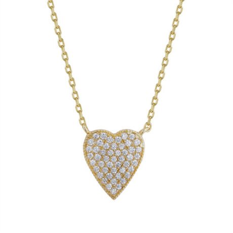 925 Silver 14ct Gold Plated CZ Set Heart Necklace
