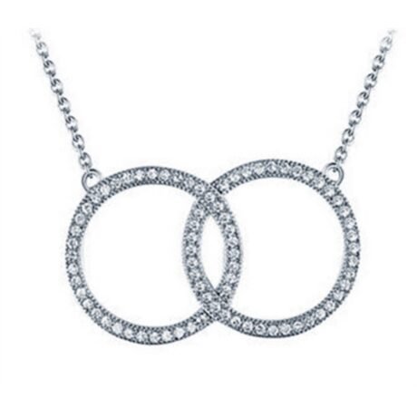 925 Silver Rhodium Plated CZ Set Twin Circle of Life Necklace