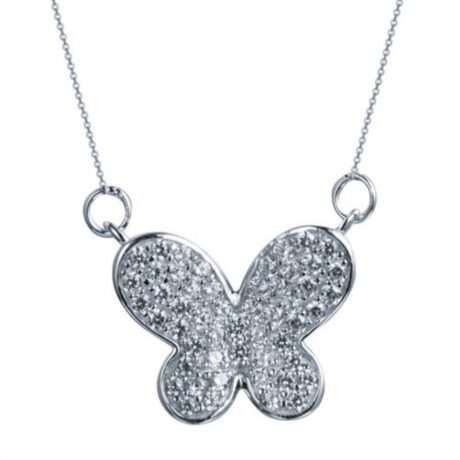 925 Silver Rhodium Plated CZ Set Butterfly Necklace