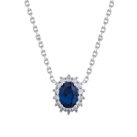 925 Silver Rhodium Plated CZ Set Princess Kate Necklace Blue