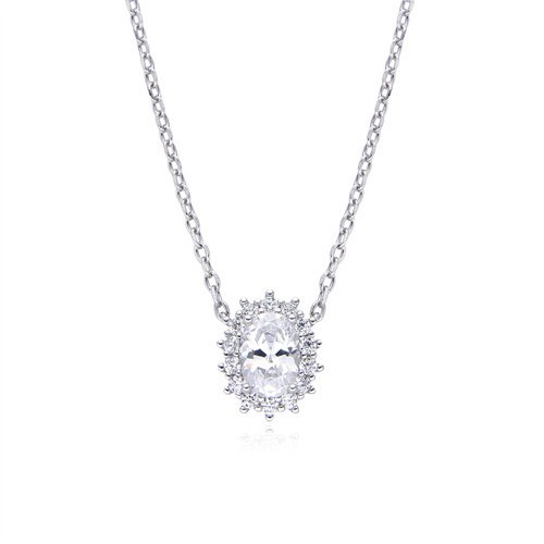 Sterling Silver Rhodium Plated CZ Princess Kate Necklace
