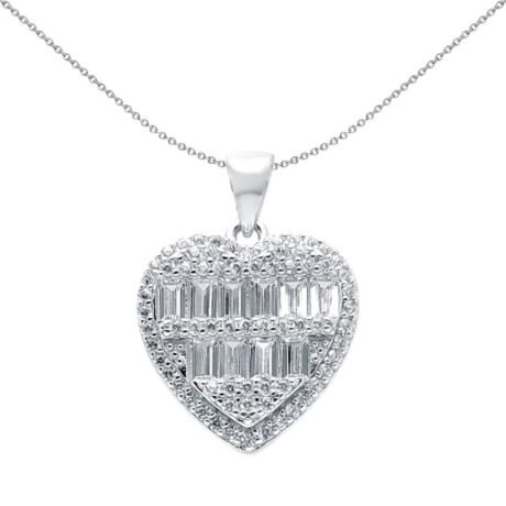 925 Silver CZ Brilliant and Baguette Cut Heart
