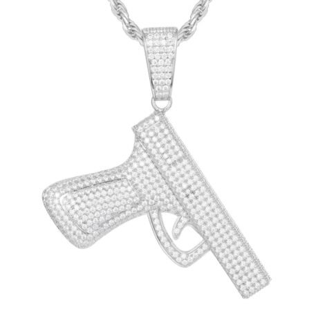 Sterling Silver CZ Handgun Pendant
