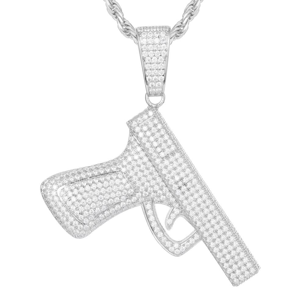 Sterling Silver CZ Handgun Pendant