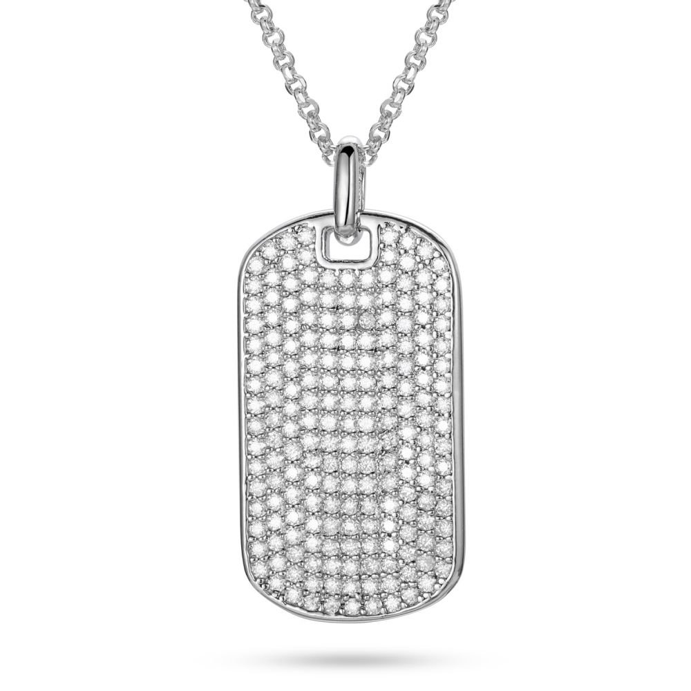 Sterling Silver CZ Dog Tag Pendant