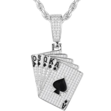 Sterling Silver CZ Hand of Playing Cards Pendant
