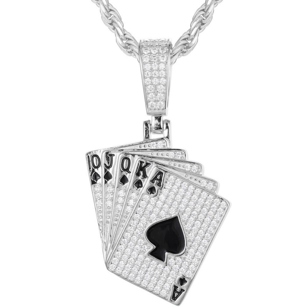 Sterling Silver CZ Hand of Playing Cards Pendant