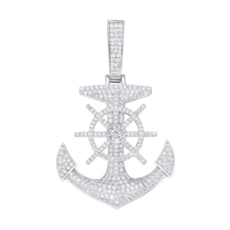 Sterling Silver CZ Anchor Pendant