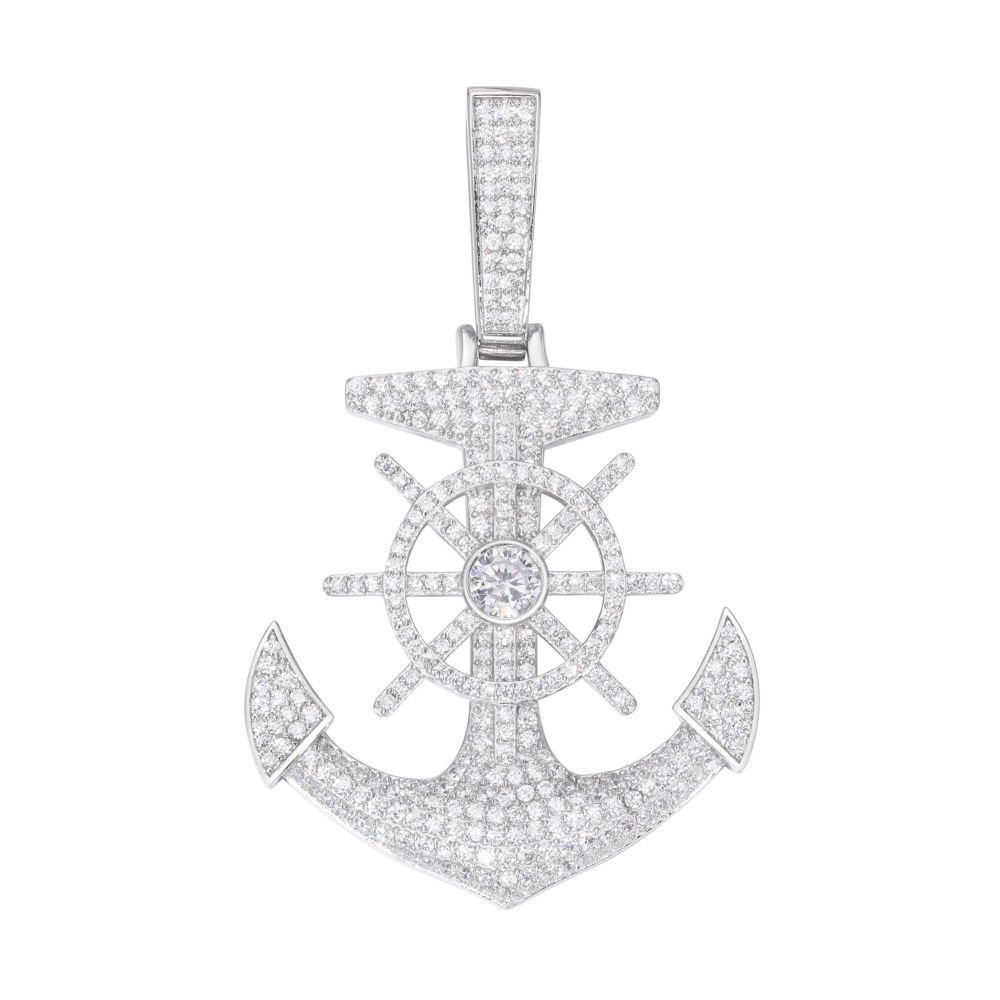 Sterling Silver CZ Anchor Pendant