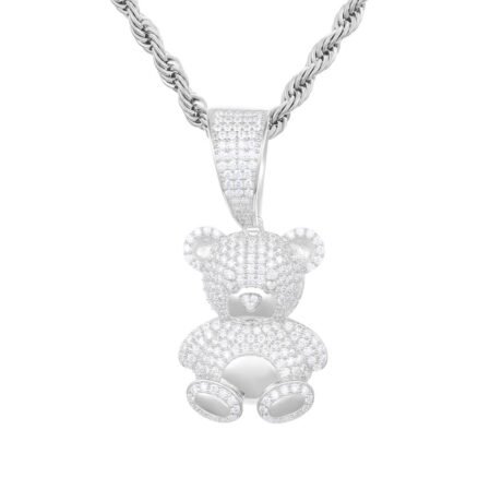 Sterling Silver CZ Teddy Bear Pendant