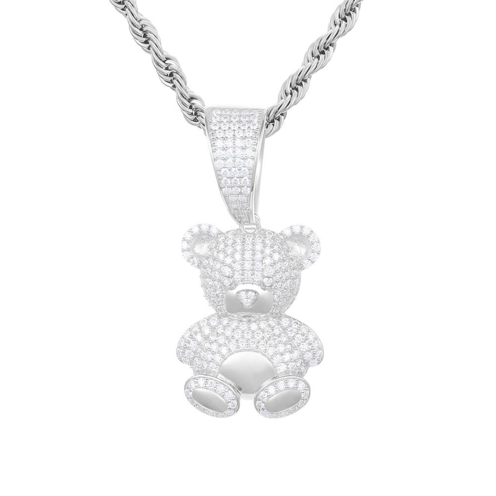 Sterling Silver CZ Teddy Bear Pendant