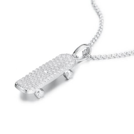 925 Silver CZ Set Skateboard Pendant