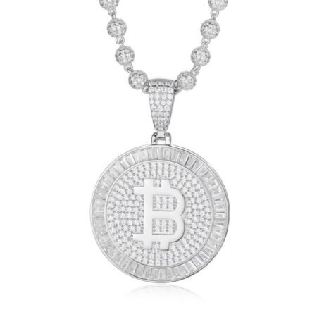925 Silver CZ Set Bitcoin Pendant