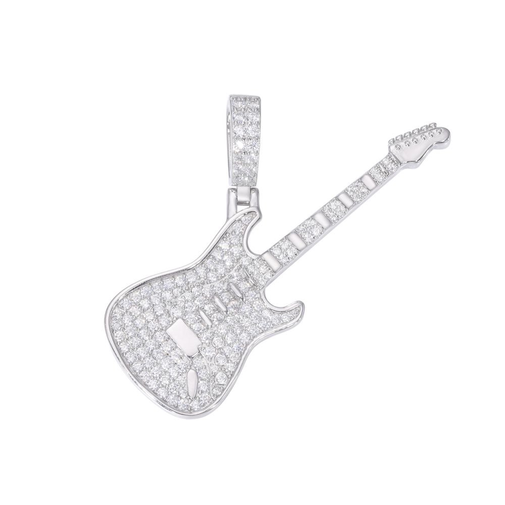 Sterling Silver CZ Guitar Pendant