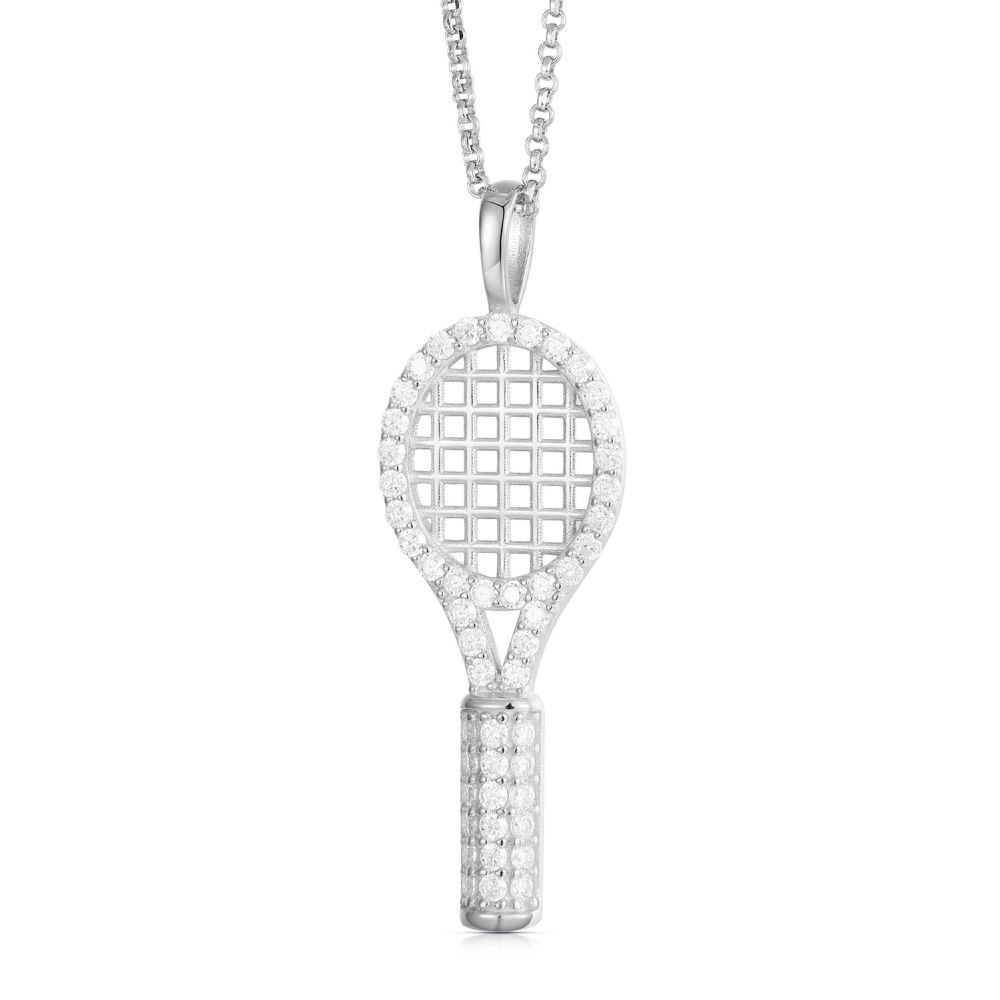 Sterling Silver CZ Racquet Pendant