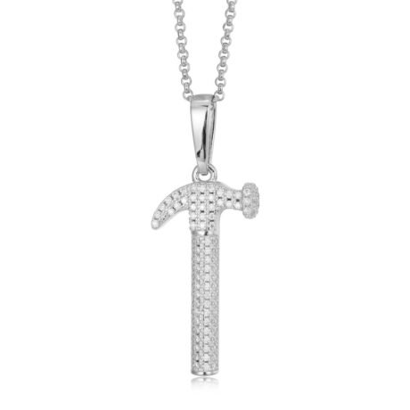 925 Silver CZ Set Hammer Pendant