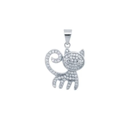 925 Silver CZ Set Cat Pendant