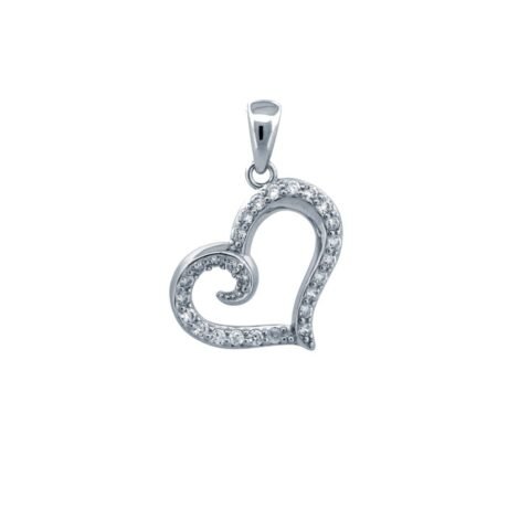 925 Silver CZ Set Heart Pendant