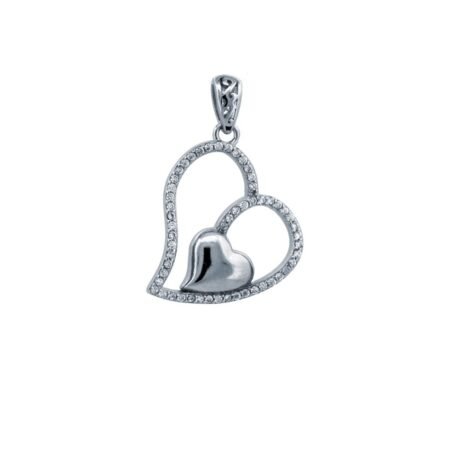 925 Silver CZ Set Heart Pendant