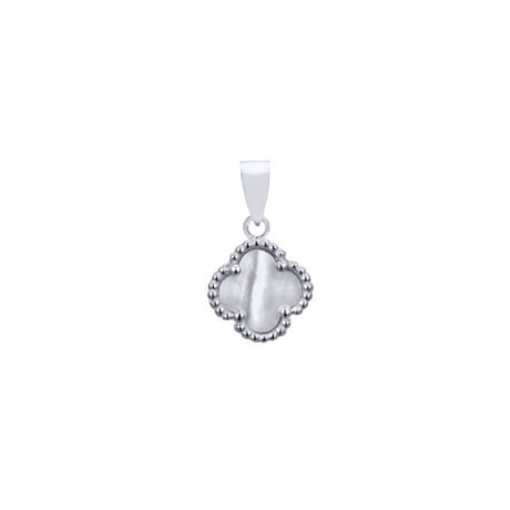 925 Silver Rhodium Single Clover Pendant  MOP White Colour