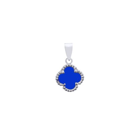 925 Silver Rhodium Single Clover Pendant   Blue Agate Colour