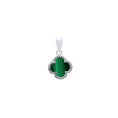 925 Silver Rhodium Single Clover Pendant  Malachite Green Colour