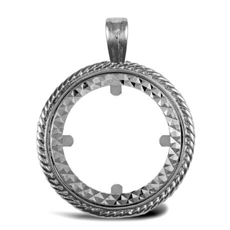 925 Silver Half Sovereign Size Pendant Mount Rope Edge