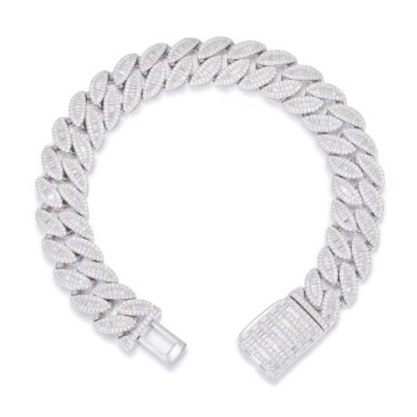 Sterling Silver Baguette CZ Cuban Chain 14.0mm