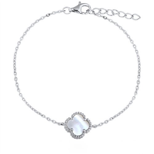 Sterling Silver 14ct Gold Plated MOP Clover Bracelet - Image 2