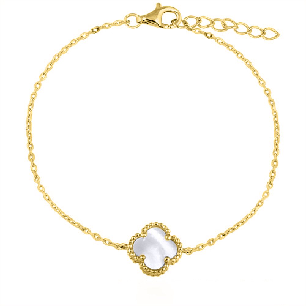 Sterling Silver 14ct Gold Plated MOP Clover Bracelet - Image 3