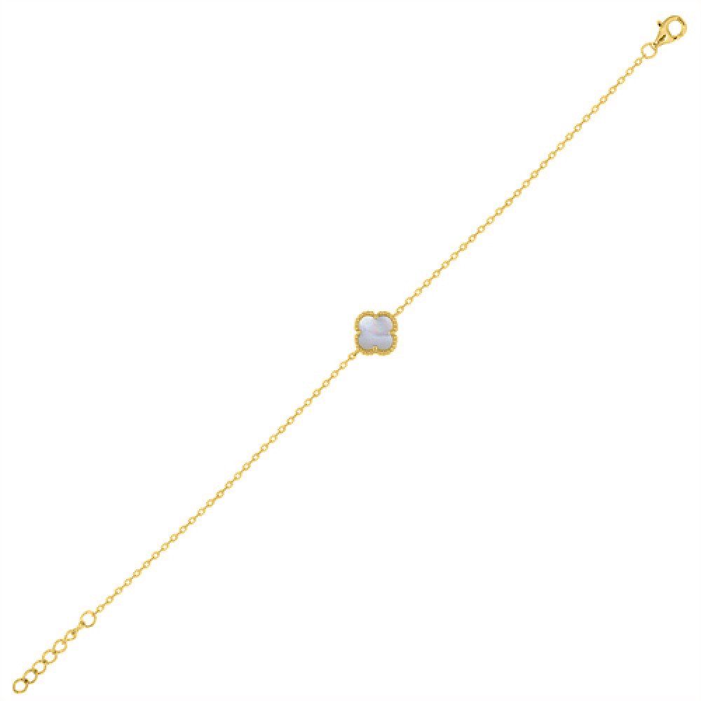 Sterling Silver 14ct Gold Plated MOP Clover Bracelet - Image 4