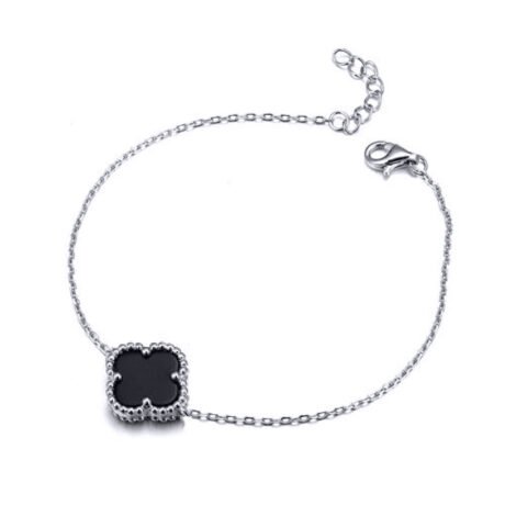 Sterling Silver Single Clover Bracelet Black Onyx Colour