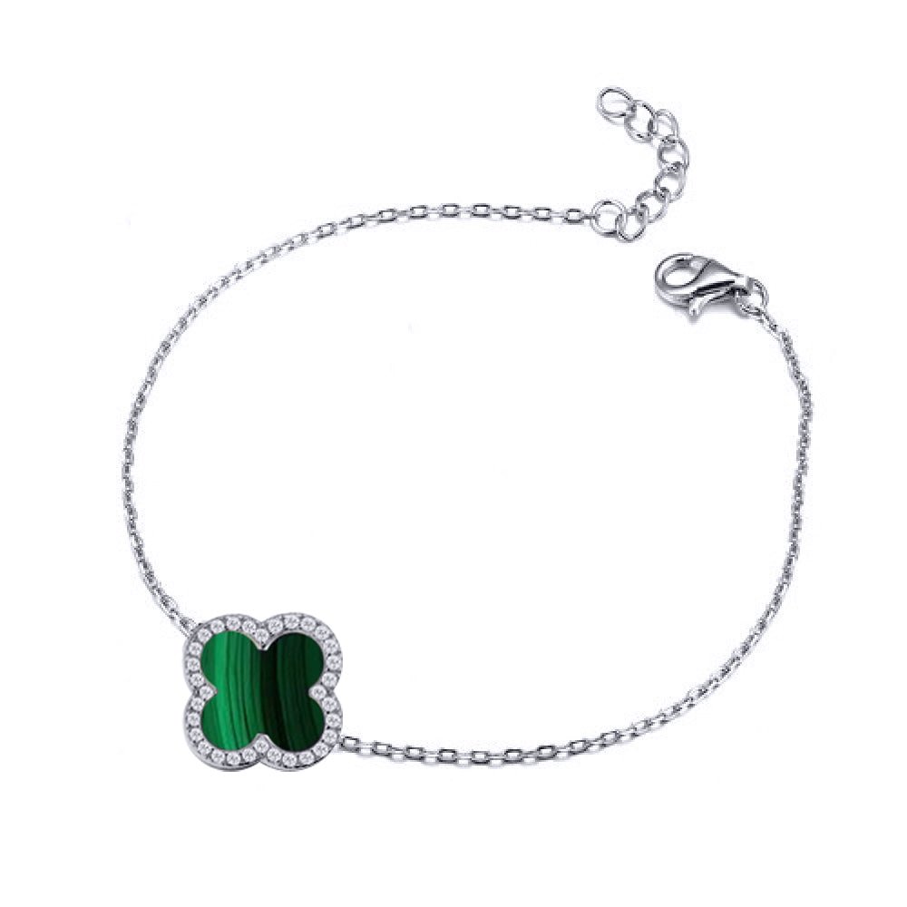 Sterling Silver CZ Single Clover Bracelet Black Onyx Colour - Image 6