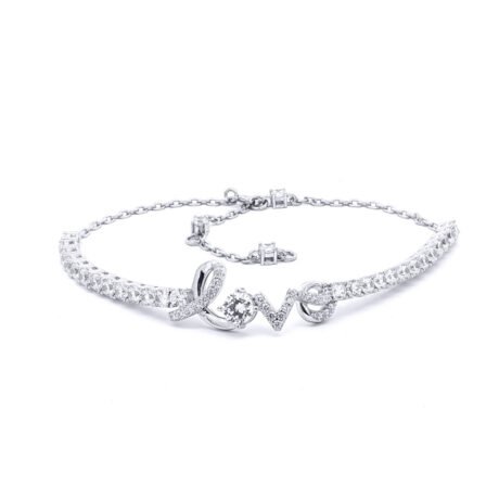 Sterling Silver CZ Love Bracelet With Extender
