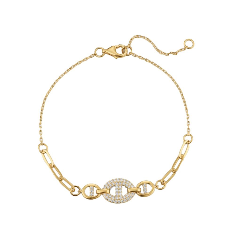 Sterling Silver Gold Plated CZ Link Bracelet