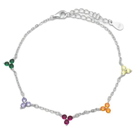 Sterling Silver Multi CZ Clover Bracelet