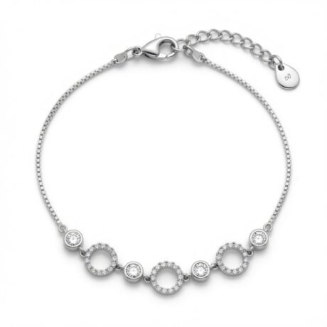 Sterling Silver CZ Circle Station Bracelet