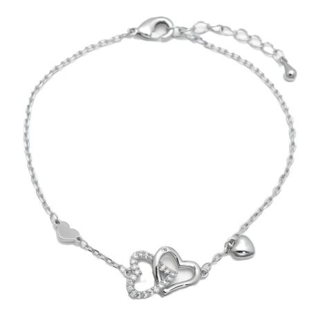 Sterling Silver CZ Double Heart Bracelet