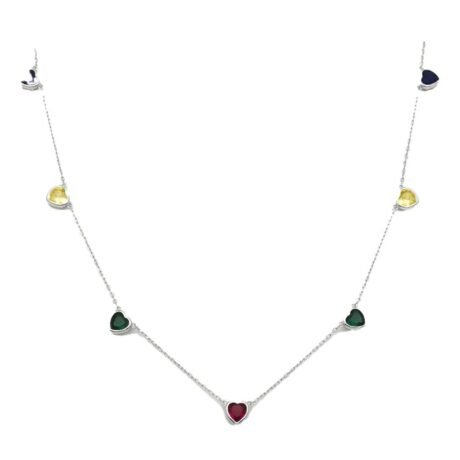 Sterling Silver Multi Heart Station Necklace
