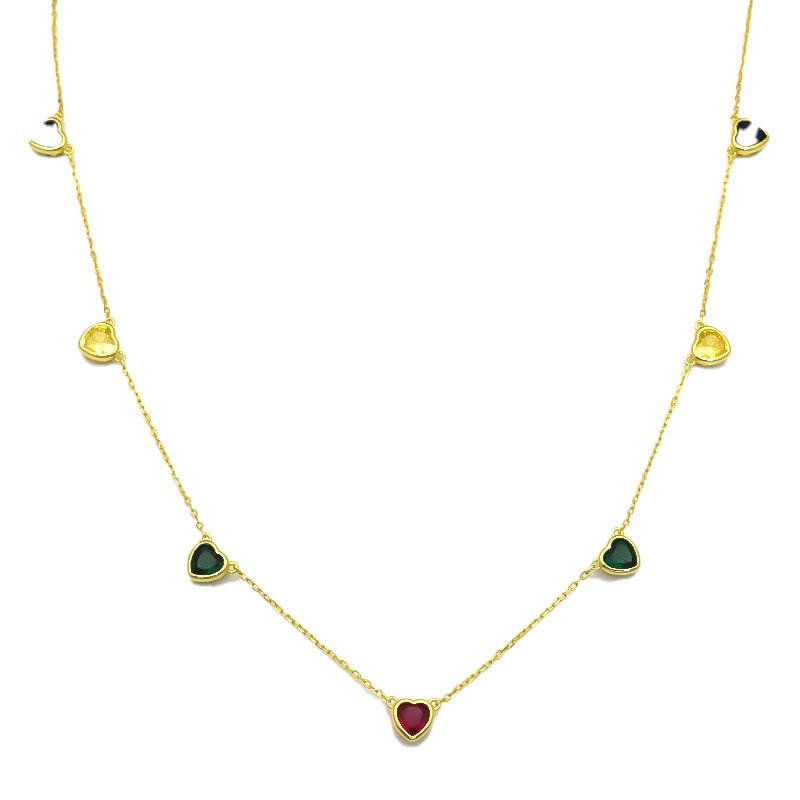 Sterling Silver 14ct Gold Plated Multi Heart Station Necklace